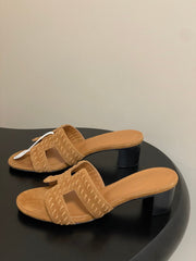 HM 25S ORAN HIGH‑HEEL SANDAL IN LIGHT BROWN SUEDE AND LAMBSKIN