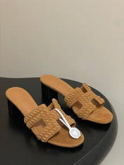 HM 25S ORAN HIGH‑HEEL SANDAL IN LIGHT BROWN SUEDE AND LAMBSKIN