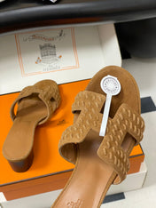 HM 25S ORAN HIGH‑HEEL SANDAL IN LIGHT BROWN SUEDE AND LAMBSKIN