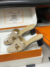 HM 25S ORAN HIGH‑HEEL SANDAL IN BEIGE SUEDE AND LAMBSKIN