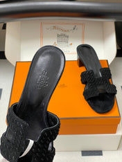 HM 25S ORAN HIGH‑HEEL SANDAL IN BLACK SUEDE AND LAMBSKIN