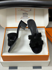 HM 25S ORAN HIGH‑HEEL SANDAL IN BLACK SUEDE AND LAMBSKIN