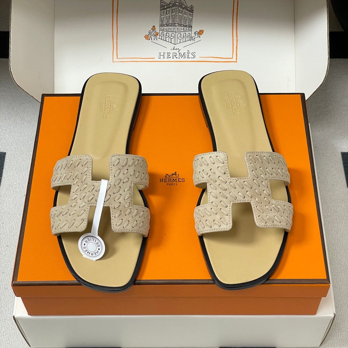 HM 25S ORAN SANDAL IN BEIGE SUEDE AND LAMBSKIN