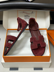 HM 25S SANTORINI SANDAL IN DARK RED SUEDE AND LAMBSKIN
