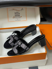 HM 25S ORAN HIGH‑HEEL SANDAL 50 MM IN BLACK LAMBSKIN WITH WHITE STONE DETAILS