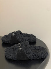 BALENCIAGA 25S SLIPPERS IN BLACK SUEDE AND WOOL
