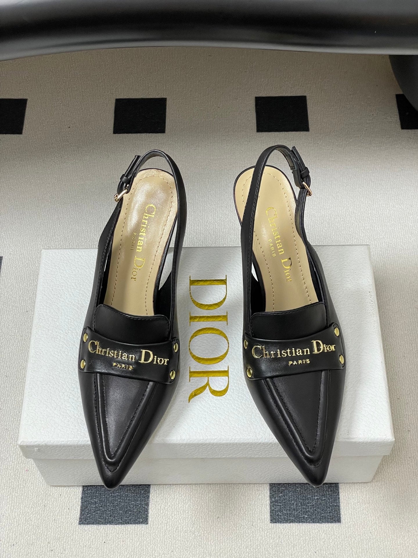 DIOR 25S BOY SLINGBACK HIGH HEELS 85 MM IN BLACK LAMBSKIN
