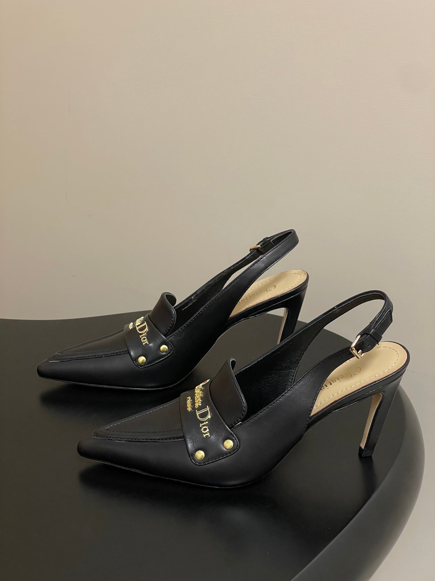 DIOR 25S BOY SLINGBACK HIGH HEELS 85 MM IN BLACK LAMBSKIN