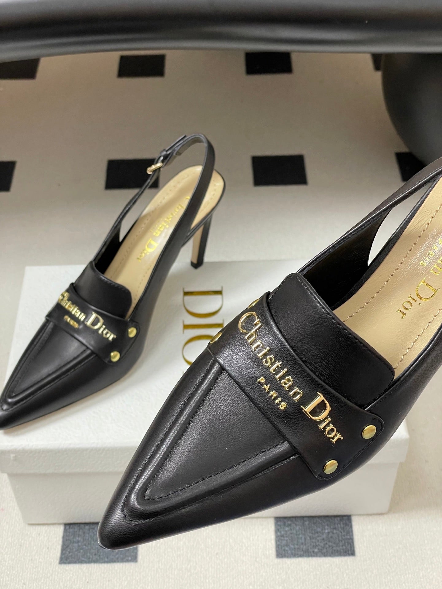 DIOR 25S BOY SLINGBACK HIGH HEELS 85 MM IN BLACK LAMBSKIN