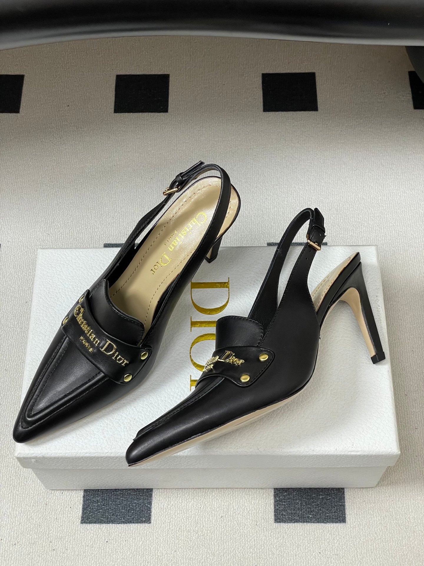 DIOR 25S BOY SLINGBACK HIGH HEELS 85 MM IN BLACK LAMBSKIN