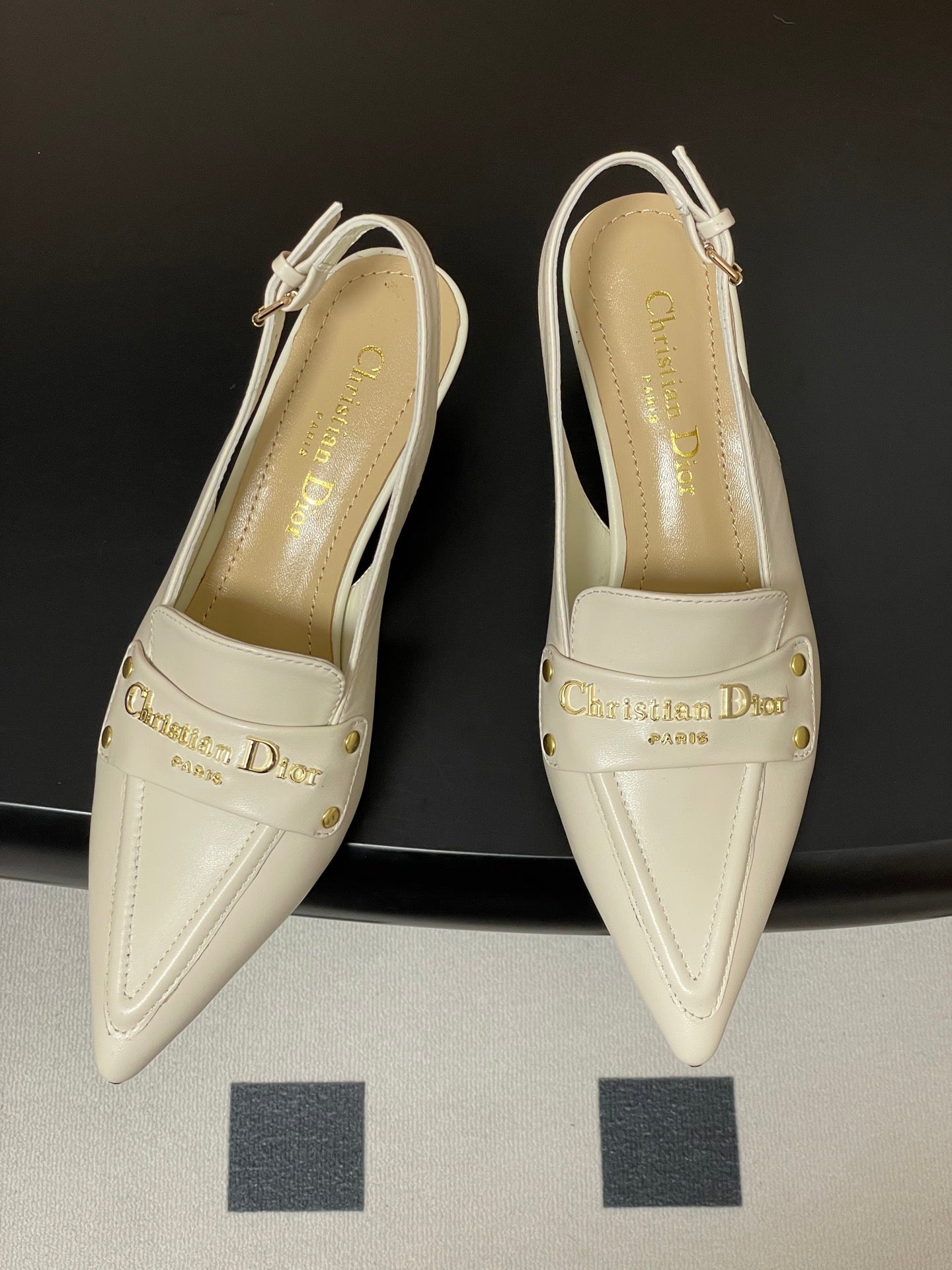 DIOR 25S BOY SLINGBACK HIGH HEELS 50 MM IN WHITE LAMBSKIN
