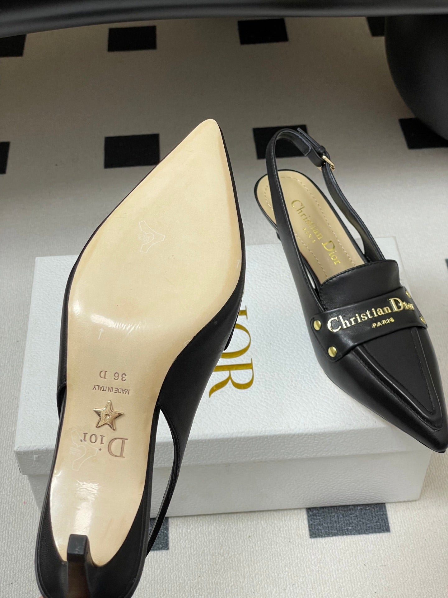 DIOR 25S BOY SLINGBACK HIGH HEELS 50 MM IN BLACK LAMBSKIN