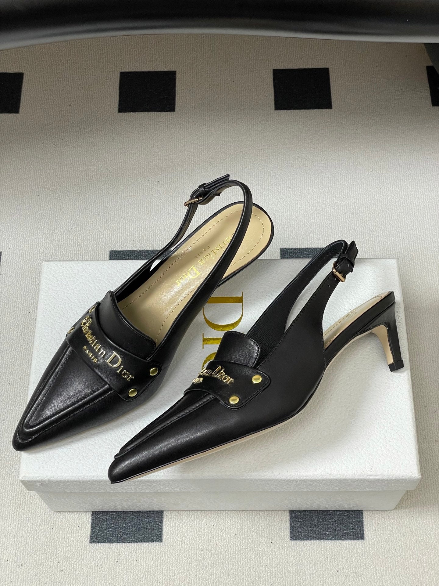 DIOR 25S BOY SLINGBACK HIGH HEELS 50 MM IN BLACK LAMBSKIN