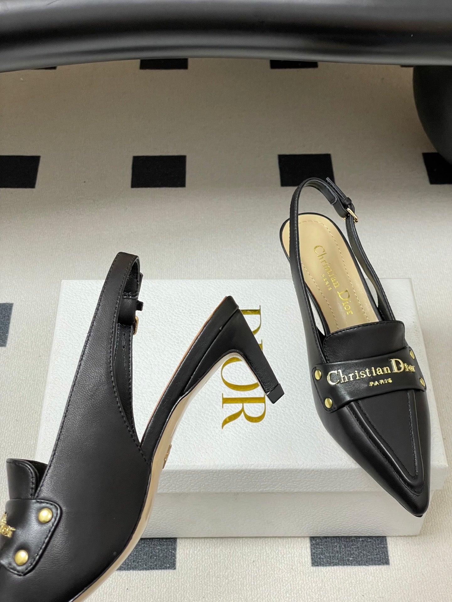 DIOR 25S BOY SLINGBACK HIGH HEELS 50 MM IN BLACK LAMBSKIN