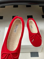 CELINE 26S BALLET FLATS IN RED WOOL WITH BOW STYLE 3