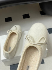 CELINE 26S BALLET FLATS IN CREAM WHITE WOOL WITH BOW