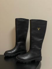 CELINE 26S MARGARET HIGH BOOTS IN BLACK CALFSKIN