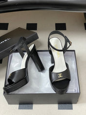CHANEL 26S HIGH HEEL SANDALS 120 MM IN BLACK LAMBSKIN