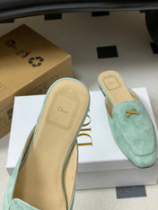 DIOR 26S MULES IN LIGHT MINT GREEN SUEDE WITH BOW