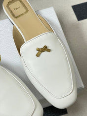 DIOR 26S MULES IN WHITE CALFSKIN WITH BOW