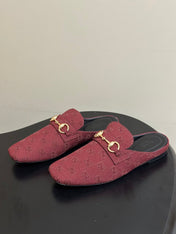 GUCCI 26S HORSEBIT LOAFER MULES IN RED CANVAS