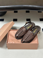 MIUMIU 26S SLINGBACK FISHERMAN SANDALS IN DARK BROWN CALFSKIN