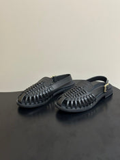 MIUMIU 26S SLINGBACK FISHERMAN SANDALS IN BLACK CALFSKIN