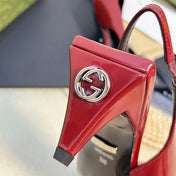 GG Women's G plain leather Logo Slingbacks Currant Red