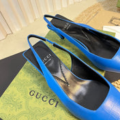 GG Women's G pointed silver-letter Logo slingbacks Azure Blue