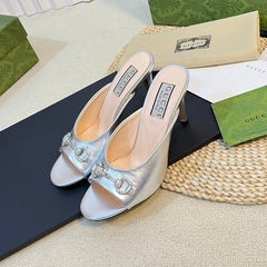 GG  Women's Horsebit mid-heel slide sandal in Silver