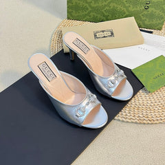 GG  Women's Horsebit mid-heel slide sandal in Silver