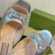 GG  Women's Horsebit mid-heel slide sandal in Silver