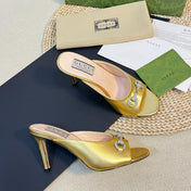 GG  Women's Horsebit mid-heel slide sandal in Gold