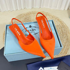 PRA POINTED TOE SLINGBACK PUMPS BRIGHT ORANGE SATIN