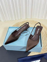 PRA POINTED TOE SLINGBACK PUMPS CHOCOLATE SATIN