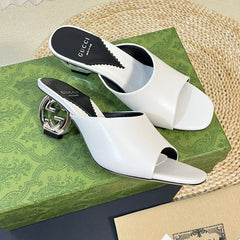 GG  Women's Heeled Sandals White