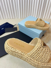 Crochet Flatform Slides 40 Beige