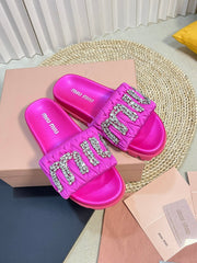 Bright Pink Sheepskin Diamond Slippers