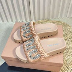 Pastel Pink Sheepskin Diamond Slippers