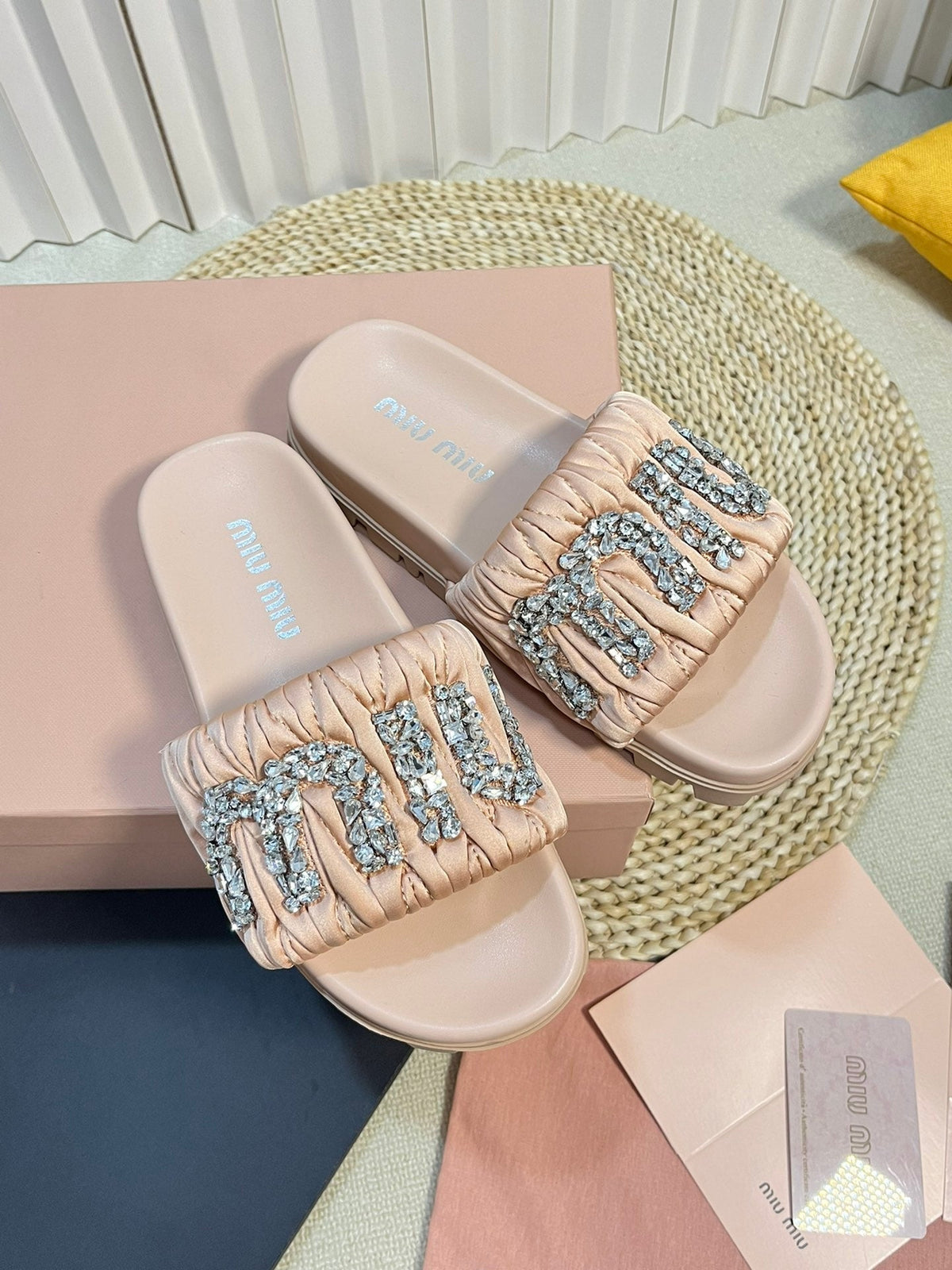 Pastel Pink Sheepskin Diamond Slippers