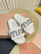 White Sheepskin Diamond Slippers