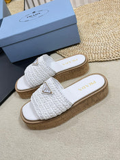 Crochet Flatform Slides 40 Lightweight Cork Sole White