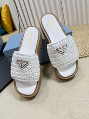 Crochet Flatform Slides 40 Lightweight Cork Sole White