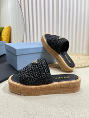 Crochet Flatform Slides 40 Lightweight Cork Sole Black