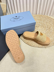 Crochet Flatform Slides 40 Lightweight Cork Sole Beige