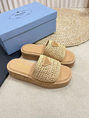 Crochet Flatform Slides 40 Lightweight Cork Sole Beige