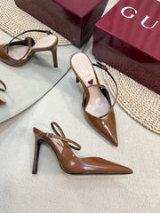 HIGH SLINGBACK PUMP 10 CM IN BRONZE BROWN GLOSSY CALFSKIN