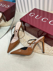 HIGH SLINGBACK PUMP 10 CM IN BRONZE BROWN GLOSSY CALFSKIN
