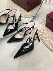 HIGH SLINGBACK PUMP 10 CM IN BLACK GLOSSY CALFSKIN