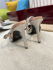 HIGH SLINGBACK 10 CM IN BEIGE SILK WITH FULL RHINSTONES